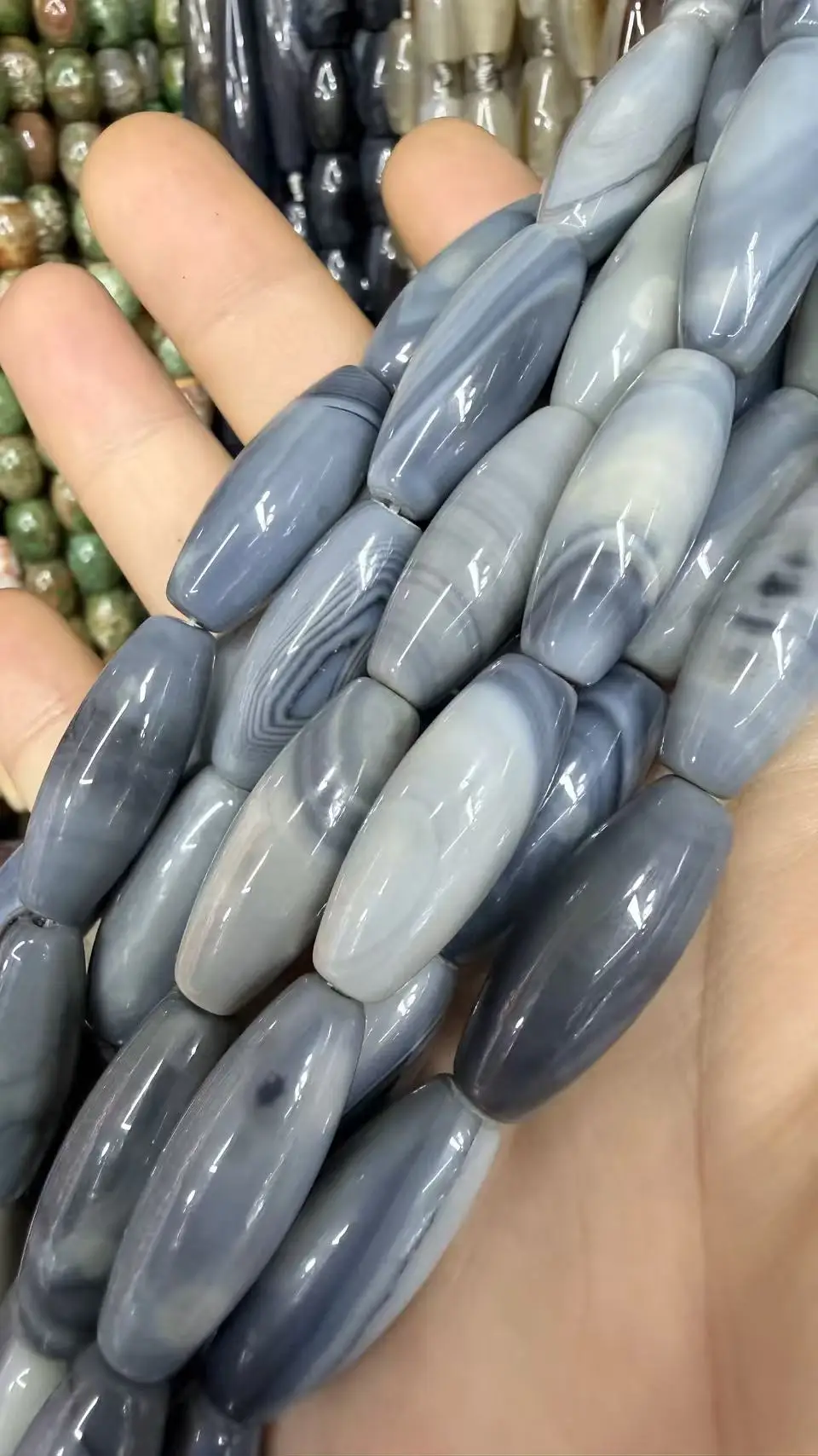 100pcs/lot 30*10.5mm Blue Color Lanqin Wrapped Silk Agate Zeolite Natural Agate Ji Collectible DIY Beads for Jewelry