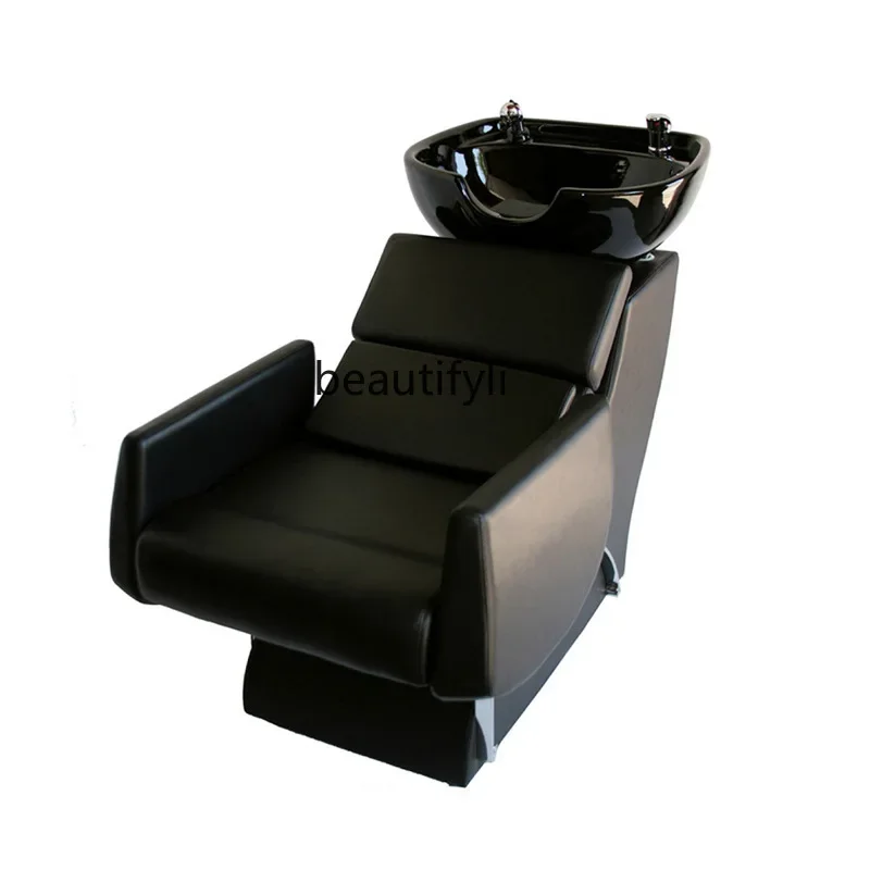 Hair Salon Shampoo Chair Barber Shop Sitting Half Lying Hairdressing Flushing Bed Ceramic Basin