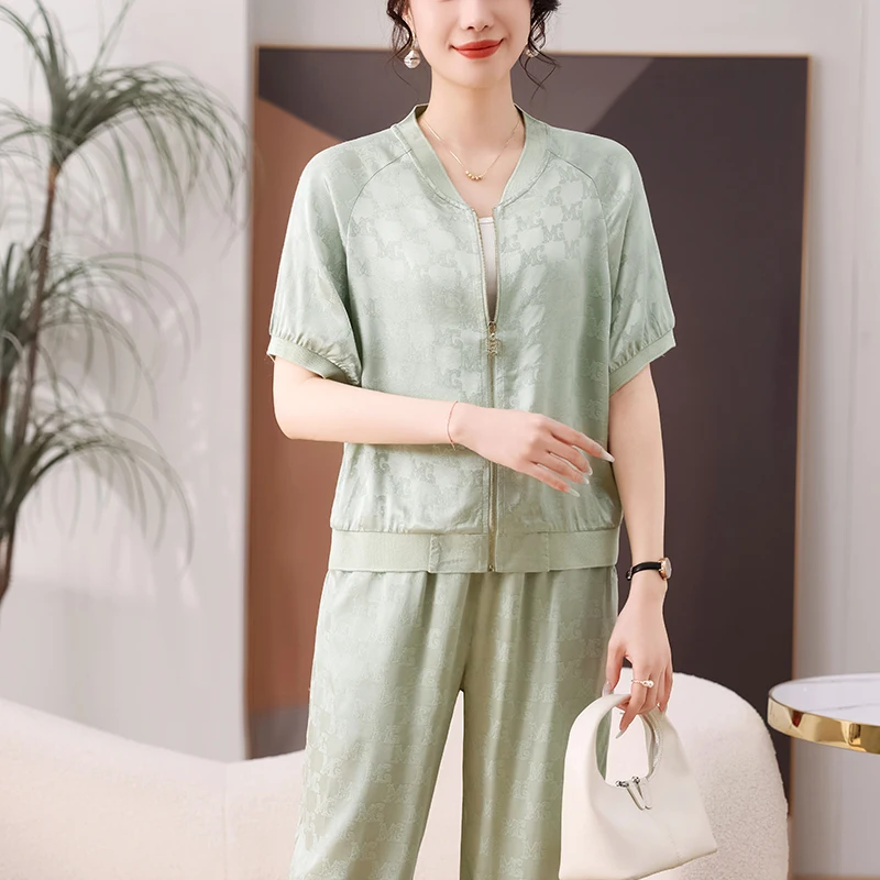 

Летний модный комплект для женщин старше 50 лет: повседневный короткий кардиган с V-образным вырезом на молнии для женщин среднего и старшего возраста