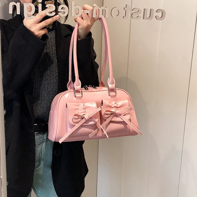 

Fashionable Retro Bow Design Women's Shoulder Bag 2024 New Cute Girl Versatile Spring Summer Ladies Portable Small Square Bags