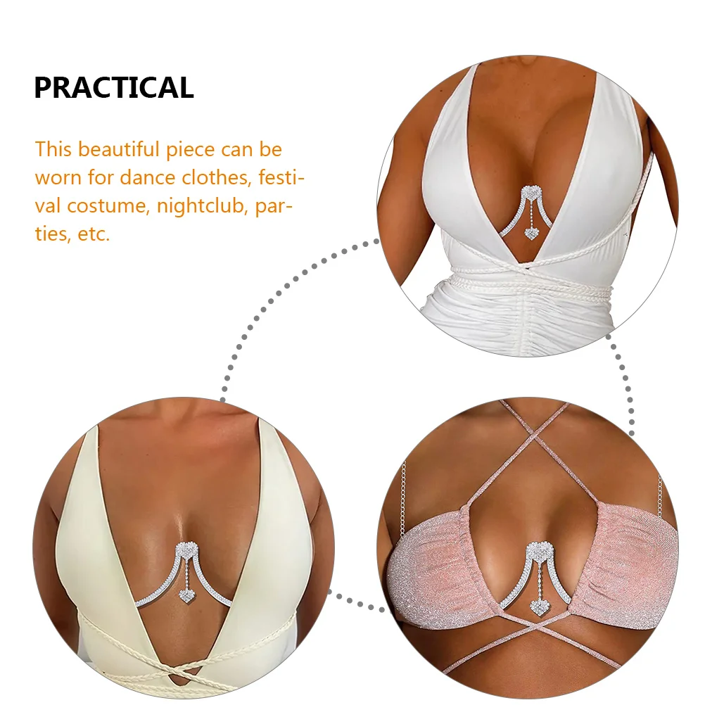 

Rhinestone Chest Bracket Crystal Heart Pendant Bra Chain Club Dance Body Jewelry for Women Body Jewelry for Women