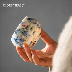 1 Pc Chinese Vintage Porcelain Tea Cup Handmade Dragon Pattern Ceramic Tea Bowl Household Teacup Travel Personal Teaware