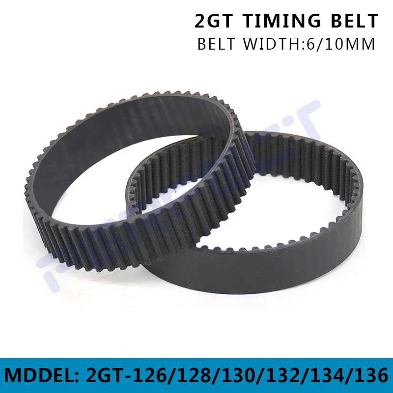 2GT-126/128/130/132/134/136 Closed Loop Timing Belt Transmission Belts Rubber Belt Width 6mm 10mm Wholesale