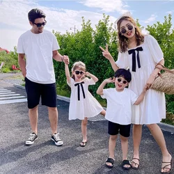 Summer Family Matching Outfits Mother Daughter Pure White Fashion Dresses Dad Son T-Shirt Holiday Seaside Couple Clothing Set