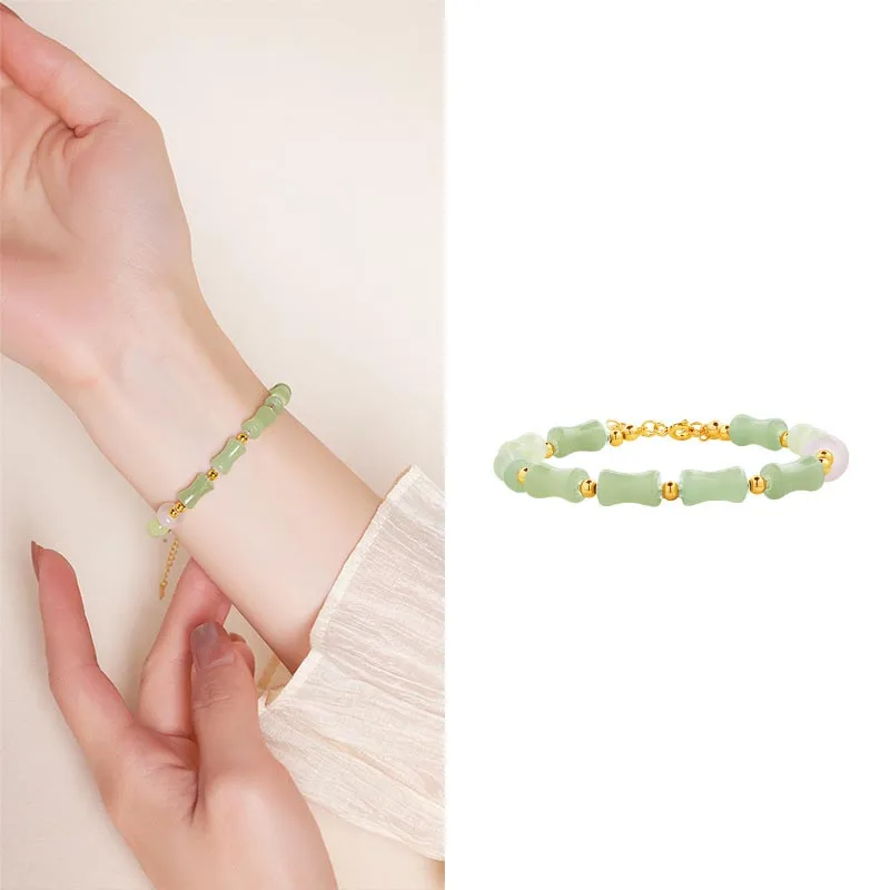 Natural Hetian Jade Bamboo- Knob White Jade Bracelet Retro Charm Fashion Fine Jewelry for Couples Best Selling Holiday Gift