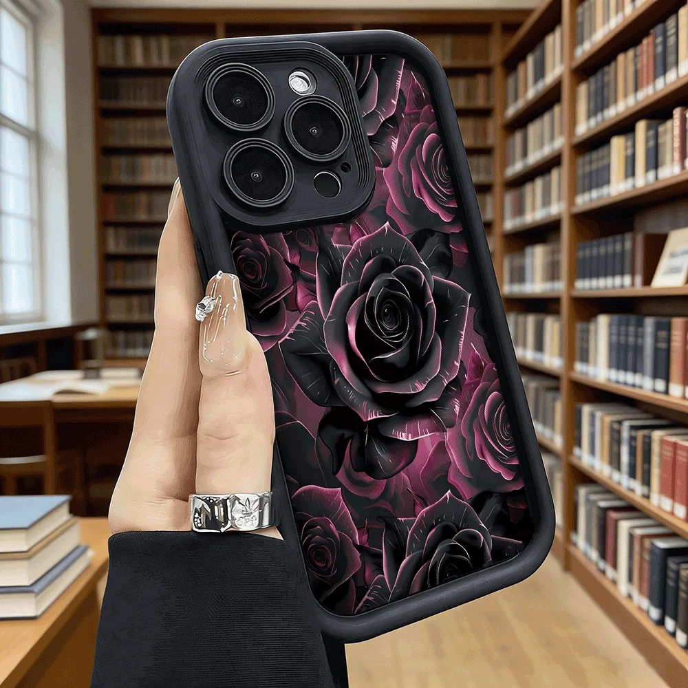 Dunkelrosa Rosen Kunst Luxus Anti-Rutsch TPU Handyhülle für Xiaomi Redmi Note 15 14 13 12 11 10 9 Pro Vollschutz-Cover – Detail 2