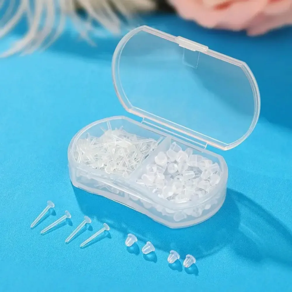100pcs Hypoallergenic Clear Plastic Earring Studs - Comfortable, Standard Size for Sports & DIY Jewelry