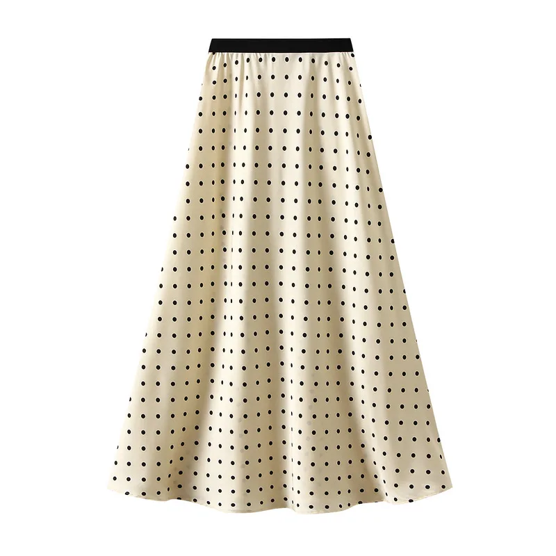 

New summer polka dot midi skirt French retro satin fish tail