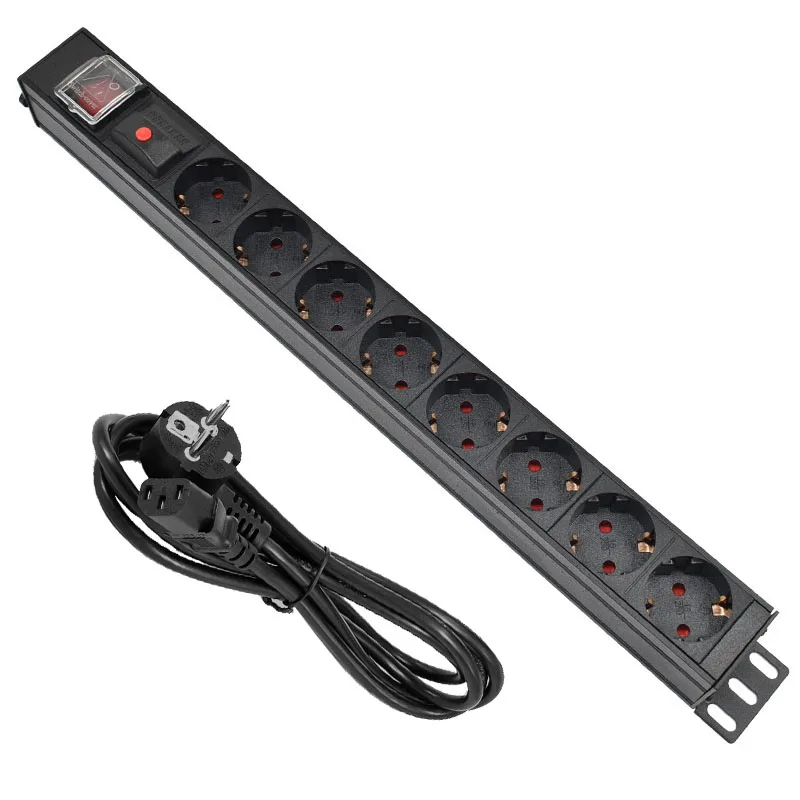 

German Socket PDU Power Strip Distribution Unit Cabinet 8AC Break Switch Aluminum alloy shell C14 Interface overload protection