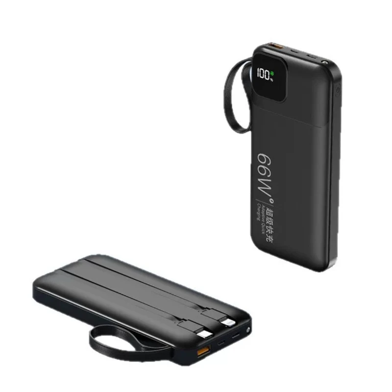 بنك طاقة محمول 10000 مللي أمبير في الساعة مع كابل مدمج، شحن سريع للغاية، بطارية خارجية عالية السعة للسفر عبر الهاتف