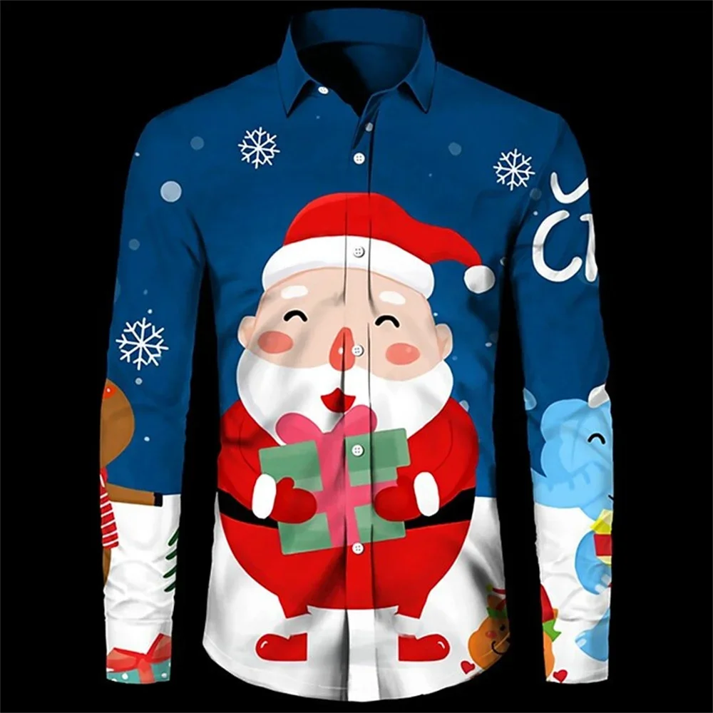 Santa Claus Holiday Shirt 3D Printing Hot Selling Christmas Long Sleeve Shirt Party Men\'s Shirt 3D Printing Casual Fashion Men\'s