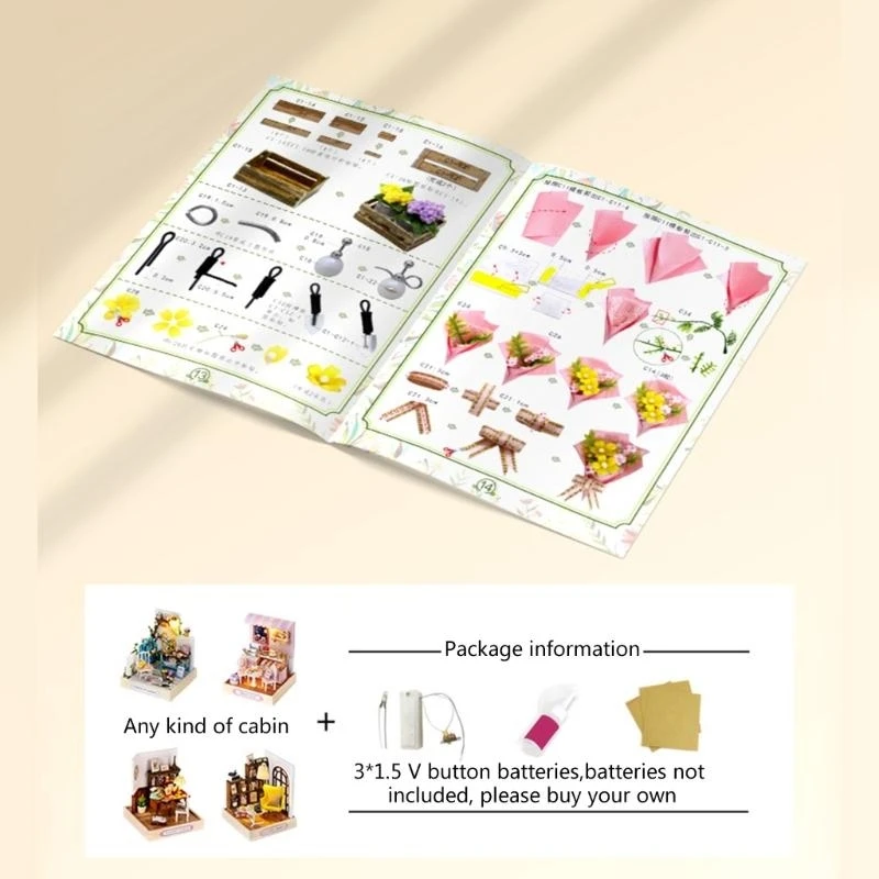 modello mini casa per case delle bambole in miniatura fai-da-te con mobili e luci a LED 15UB