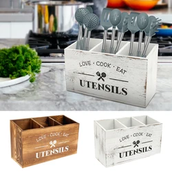 Wooden Cutlery Holder 3 Compartment Tableware Drainboard Spoon Storage Kitchen Utensil Caddy Organizer Kitchen Silverware Holder