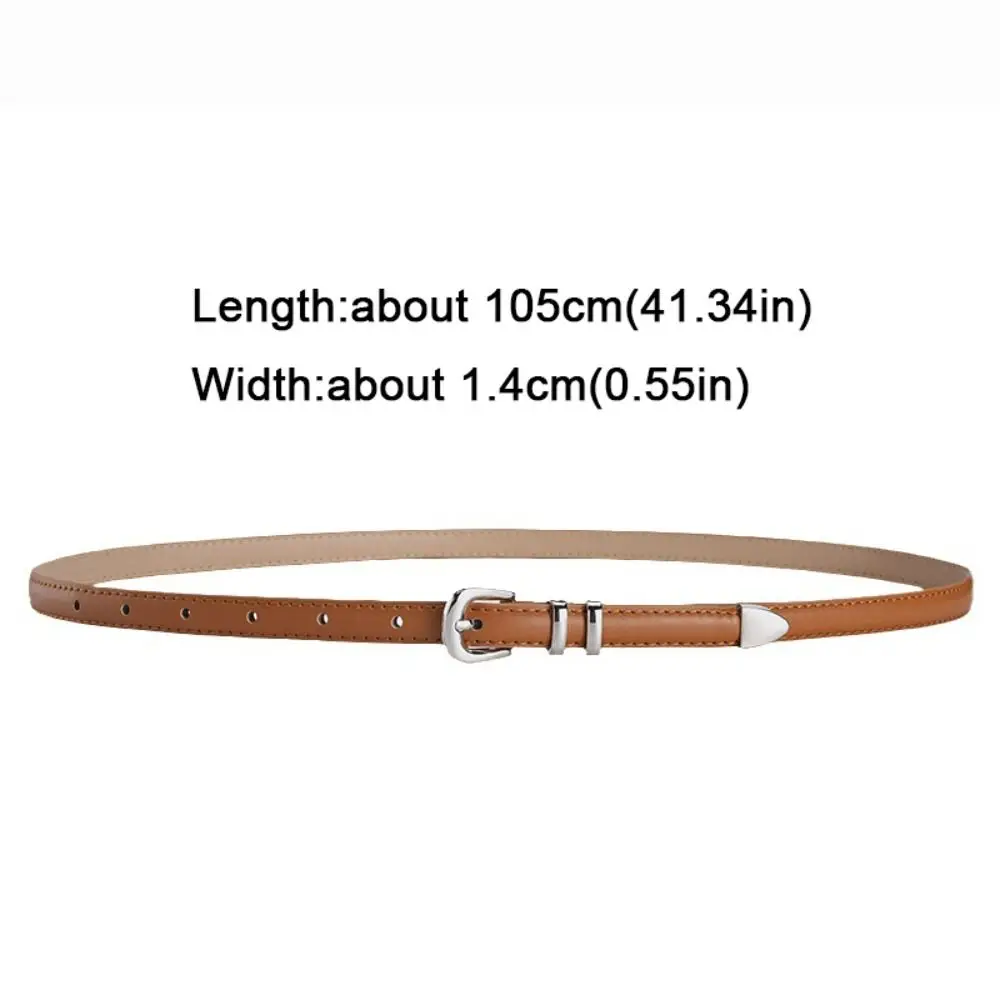 Luxury Design PU Leather Belt Fashion Retro Casual Silver Pin Buckle Waistband Versatile Thin Belts