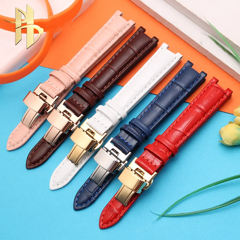 Cowhide Leather Concave Watchband for Rossini 516752 516764 616764 5758G0 Notch Strap Wristband Red Blue14mm 16mm 18mm 20mm