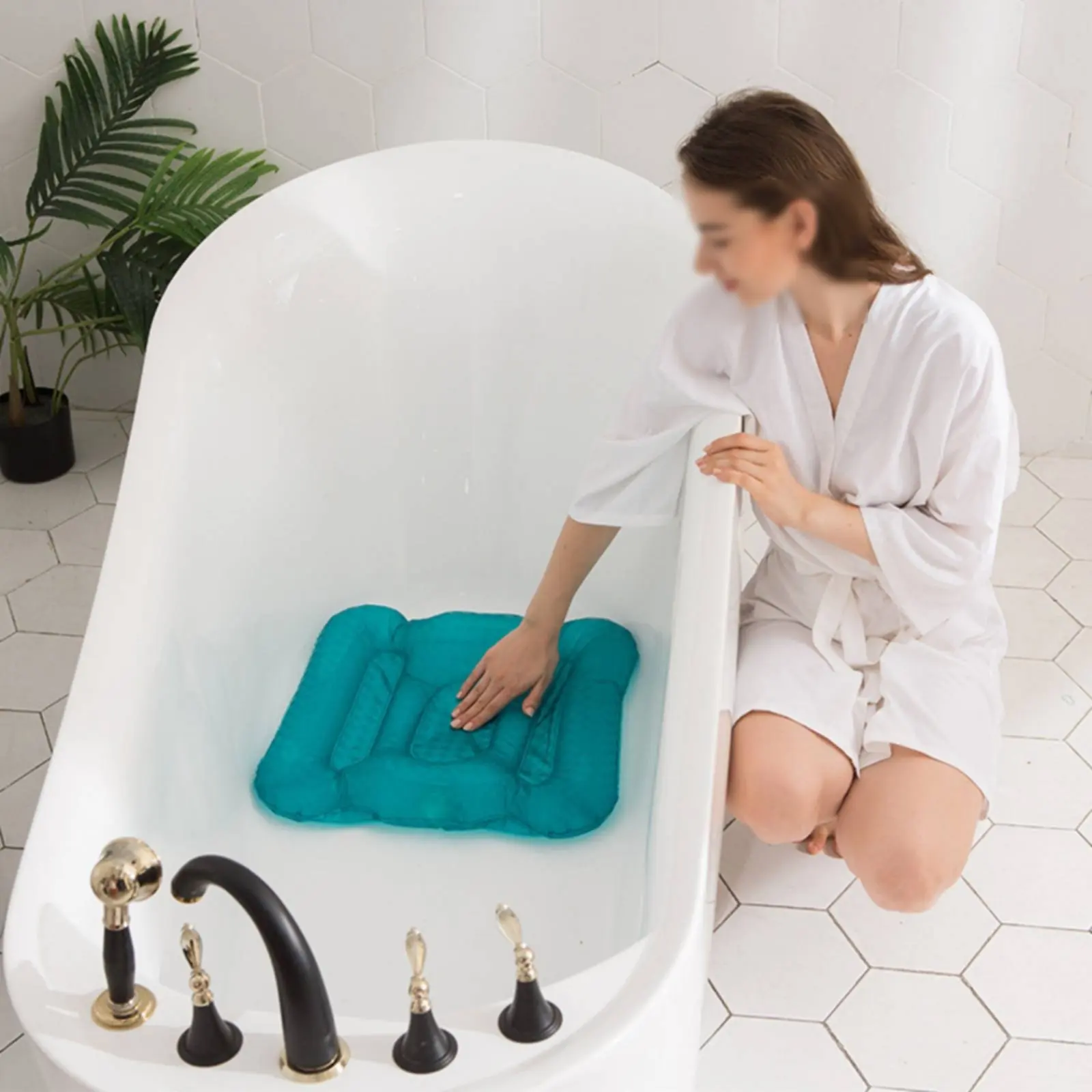 Bathtub Booster Pad Shimmery Finish Inflatable Bath Seat Water-Fillable Bath Mat Non-Slip Bathroom Accessory for Heated Bath