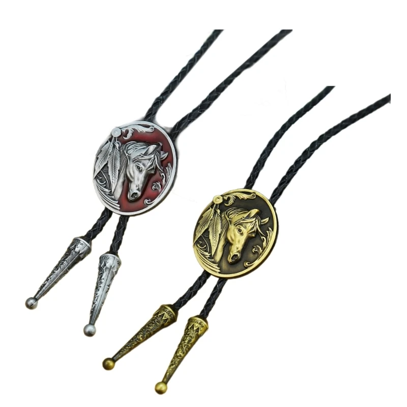 

Mens Vintage American Bolo Tie Western Metal Horse Head Cowboy Hat Pendant Shirt Collar Necktie Jewelry Accessories Dropship