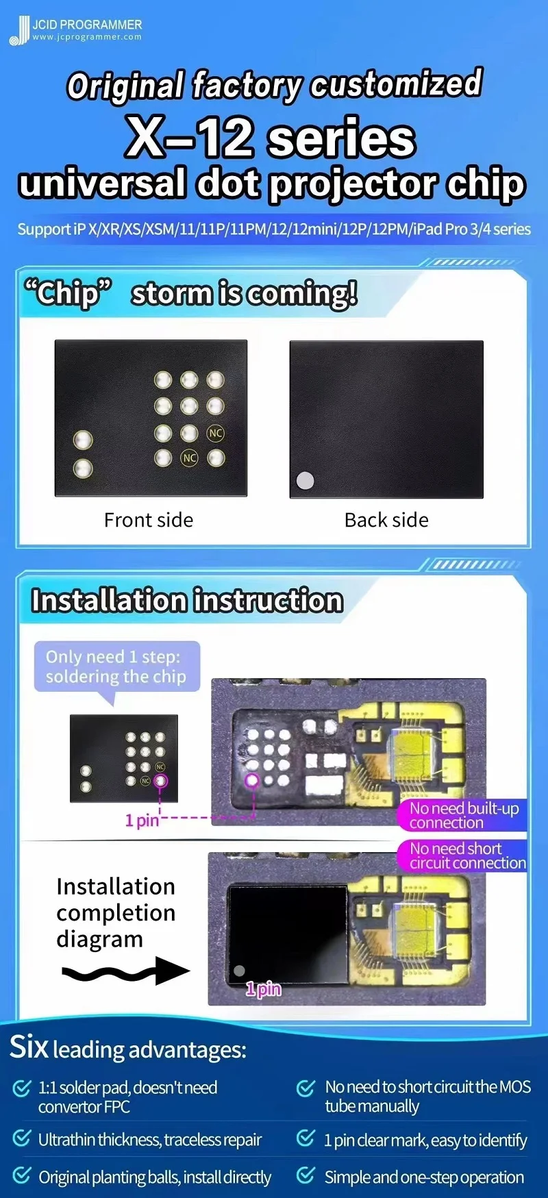 JCID JC Dot Projector Chip Face lattice IC Romeo 2 For iPhone 11 12 13 14 Pro Max XR X For iPad Pro 3 4 Face ID Repair Tools