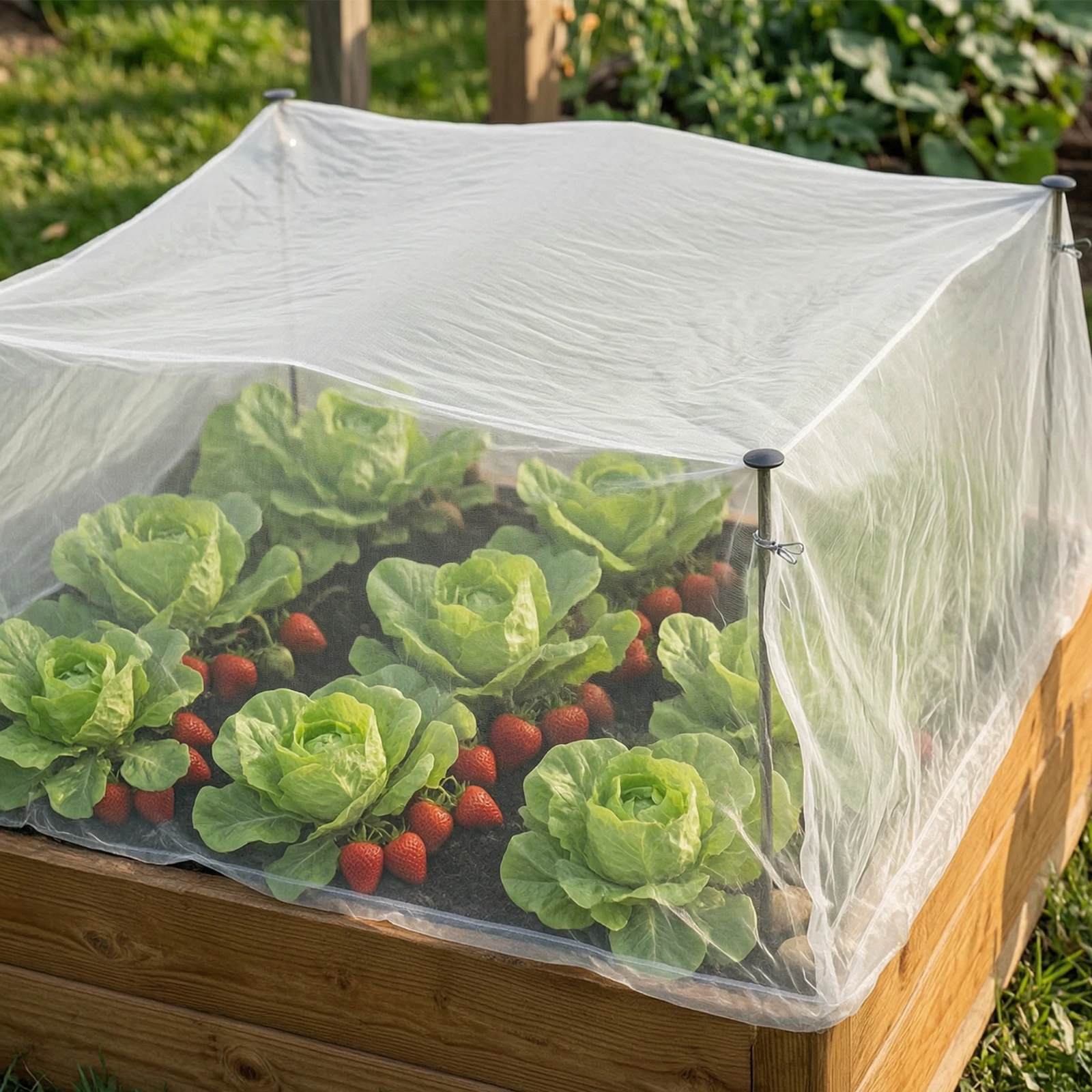Plant Protection Kit with Metal Rods Translucent Nonwoven Plant Cover with Stakes Row Covers Reusable for Gardeners, Raised Beds