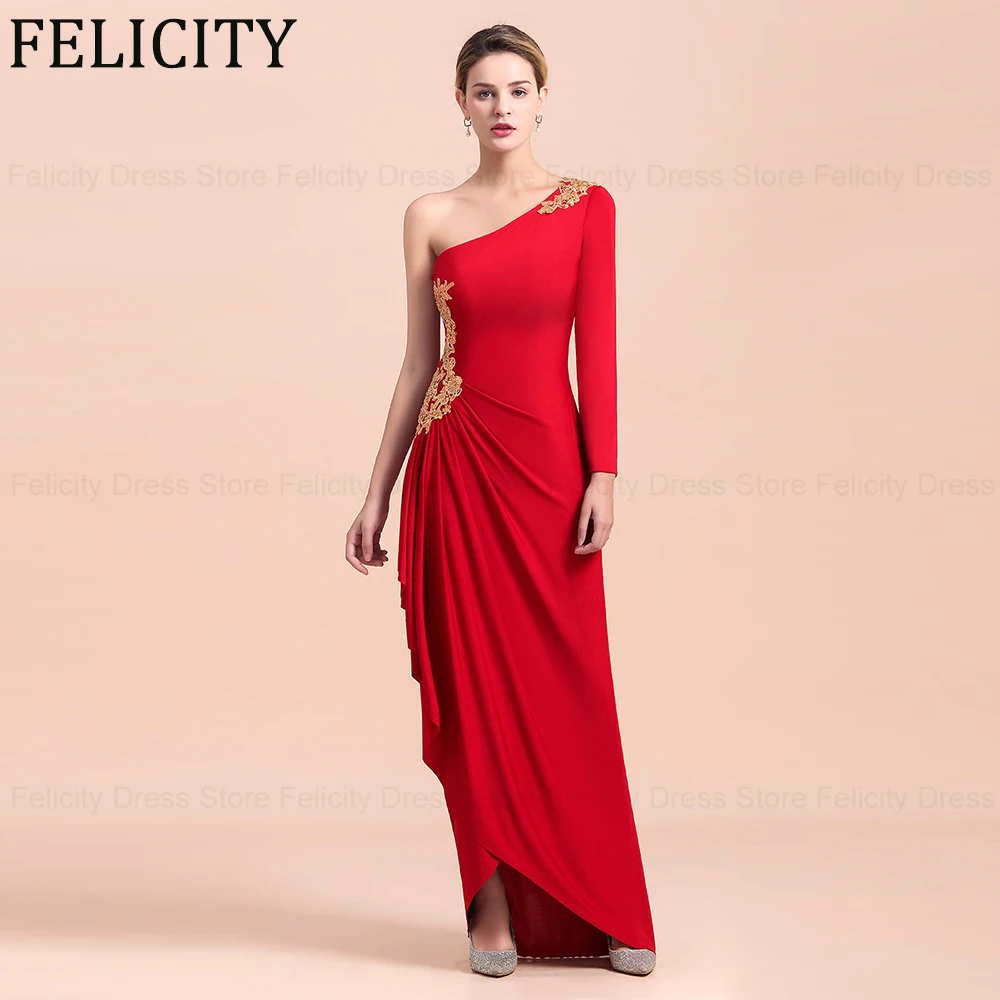 

FELICITY Red Elegant Mother of the Bride Dress 2024 One-Shoulder Wedding Guest Dresses Applique Floor-Length Party Evening Gowns