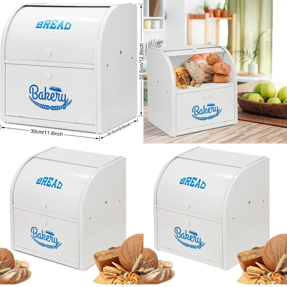 

Stainless Steel 2-Layer Roll Top Bread Box, Airtight Kitchen Countertop Bread Storage for Freshness