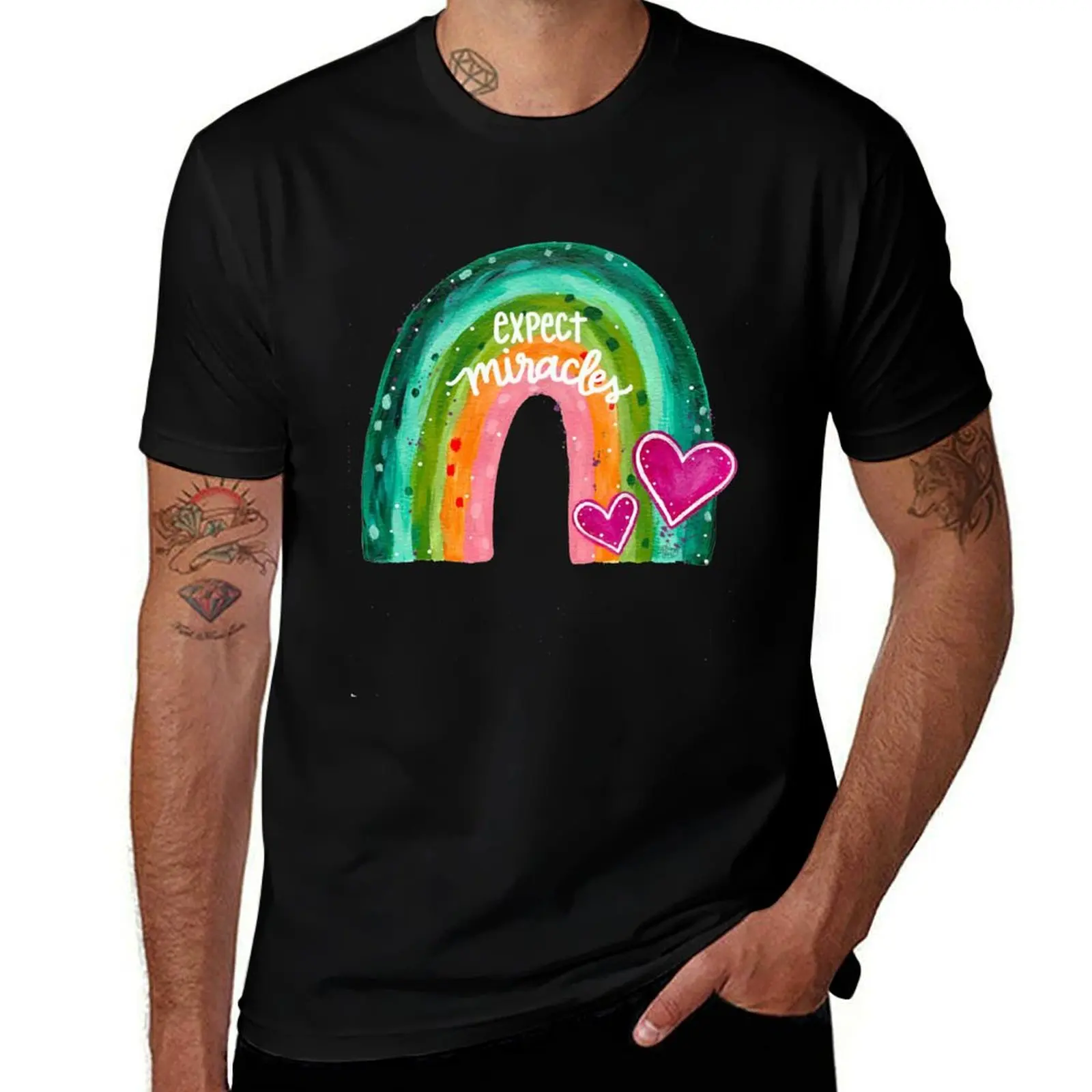 Expect Miracles Rainbow T-Shirt Athletic Fit Sports Short Sleeve Top T-Shirt