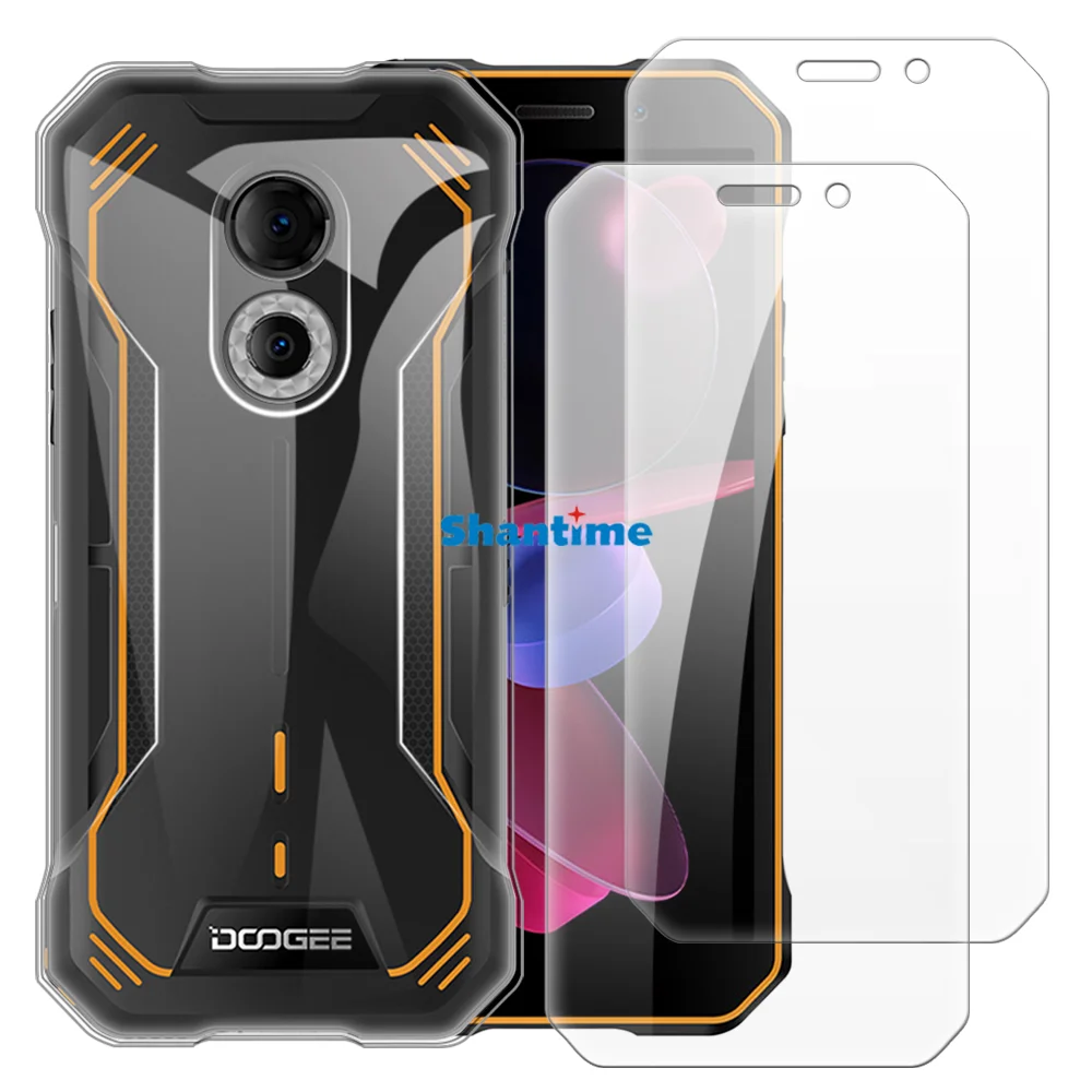 Soft Case + 2 Pack Tempered Glass Screen Protectors for Doogee S51 Full-Body Protection