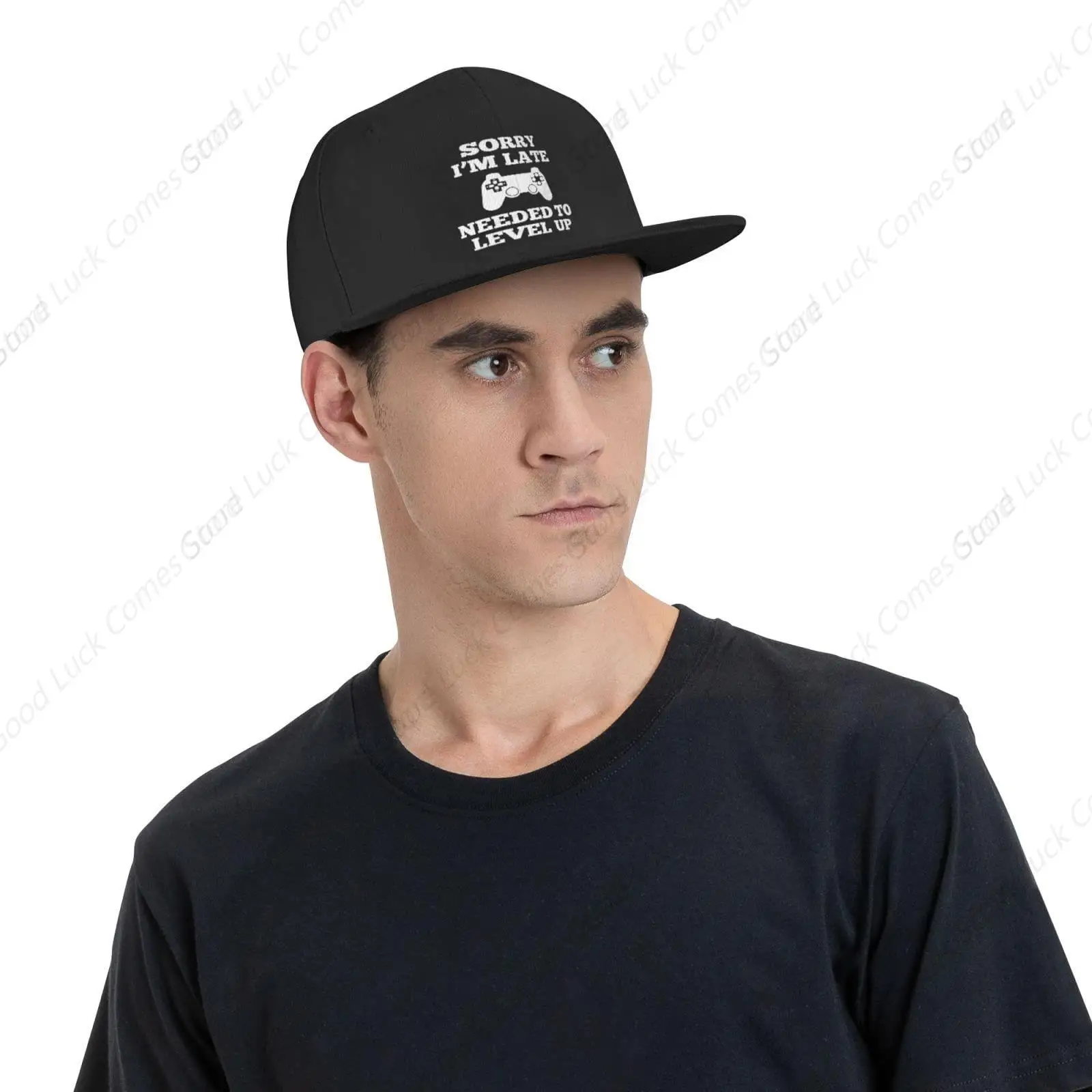 Gamer Sorry Im Late I Needed to Level Up Funny Flat Bill Hat Adjustable Baseball Cap for Men Women