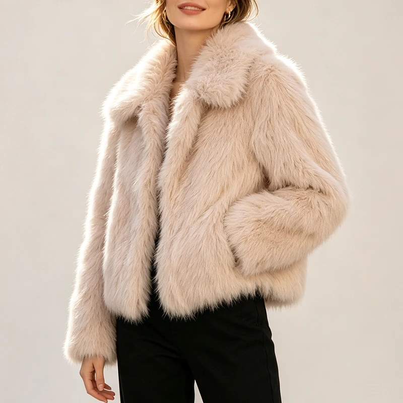 Winter New Arrival Women's Faux Fur Jacket Stylish Lapel Long-Sleeve Thick Warm Fur Coat Woman Outerwears