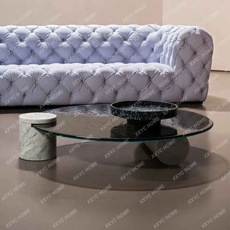 LX light luxury marble glass coffee table modern simple water ripple high-end living room round table