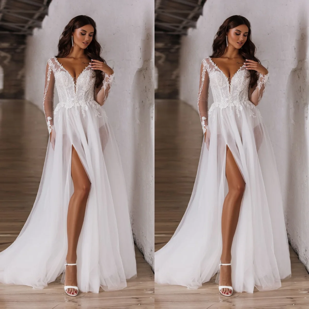 

Sexy Bridal Wrap Lace Robes Long Sleeve Floor Length Sheer Women Dresses Photo shoot Bride Dressing Gowns for Photography