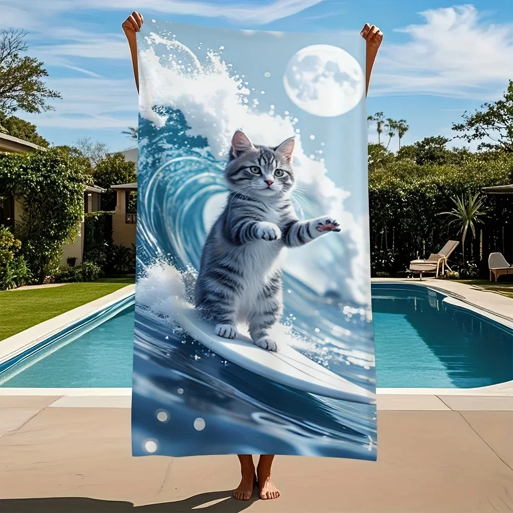 1PC The Surfing Kitten Quick-Dry Microfiber Towel Ultra-Fine Highly Absorbent Compact for Beach Swimming Bathroom Suitable for A