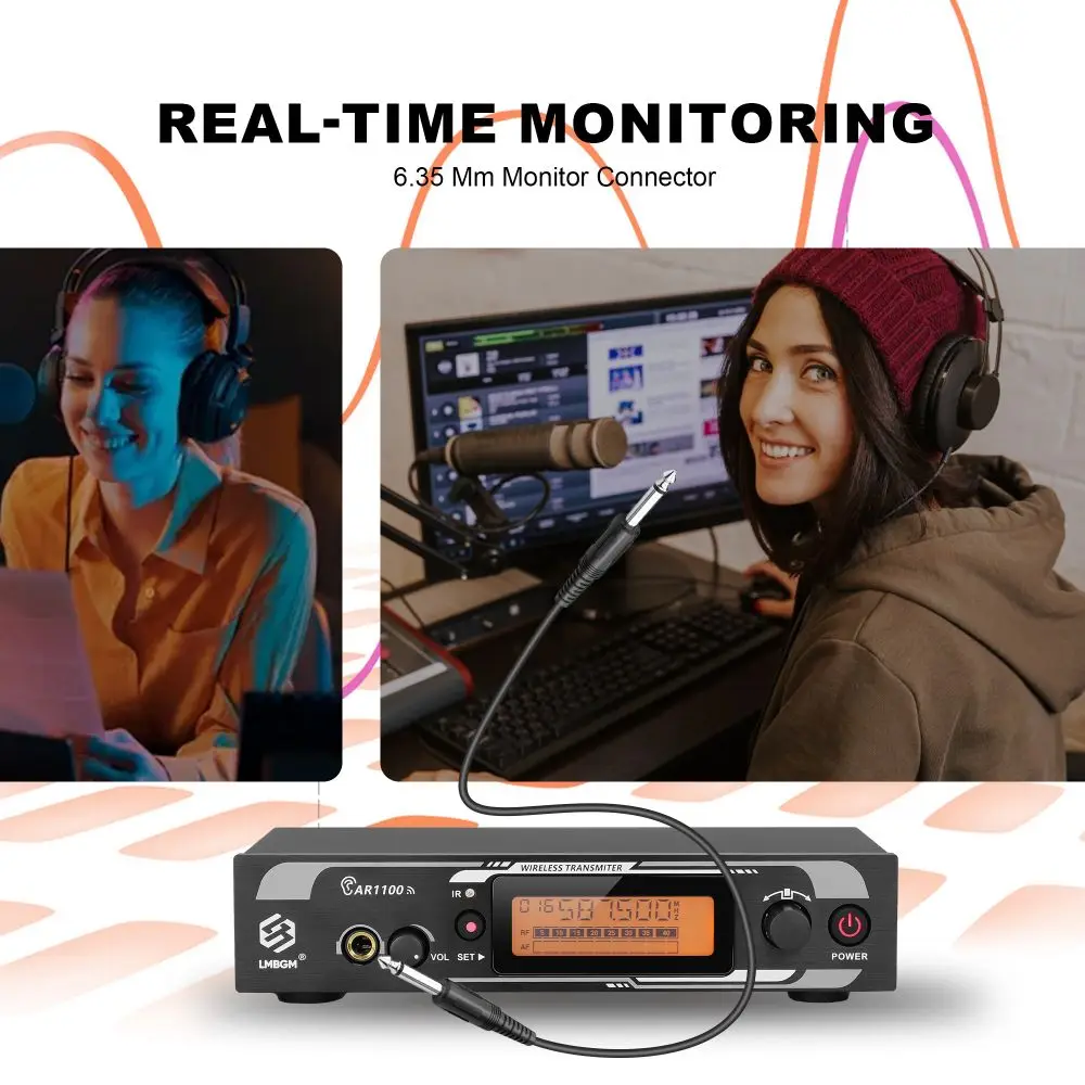 LMBGM-AR1100 ระบบตรวจสอบอินเอียร์ไร้สาย (มีกระเป๋าคาดเอวสี่ช่อง) ระบบไมโครโฟนตรวจสอบแบบเรียลไทม์ความถี่ Whf -