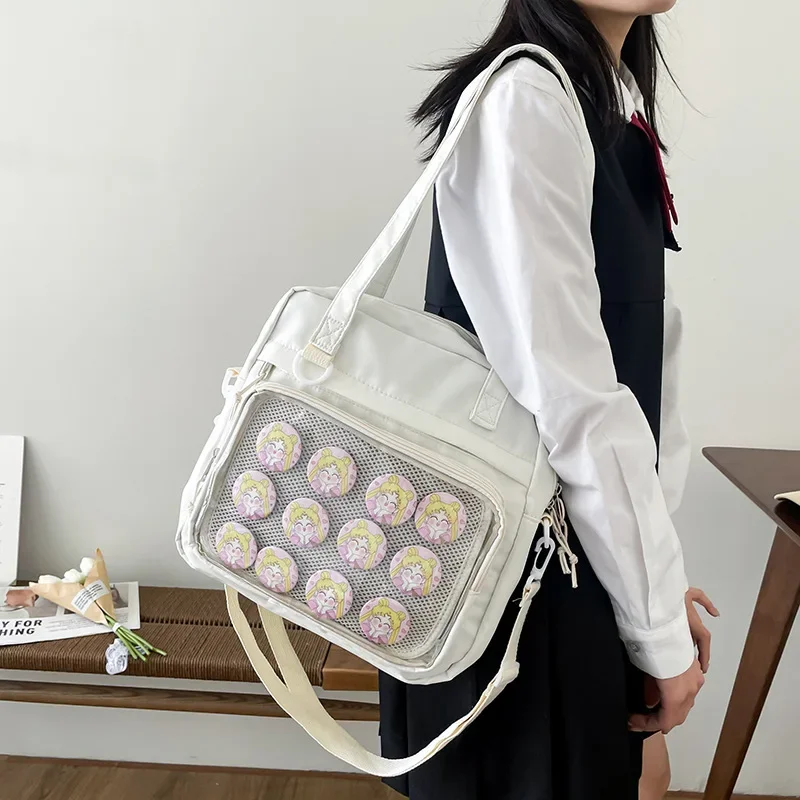 Japanese High School Teenage Girls Shoulder Bag Girls Nylon Handbags Large Capacity Transparent Shoulder Bag Women Itabag