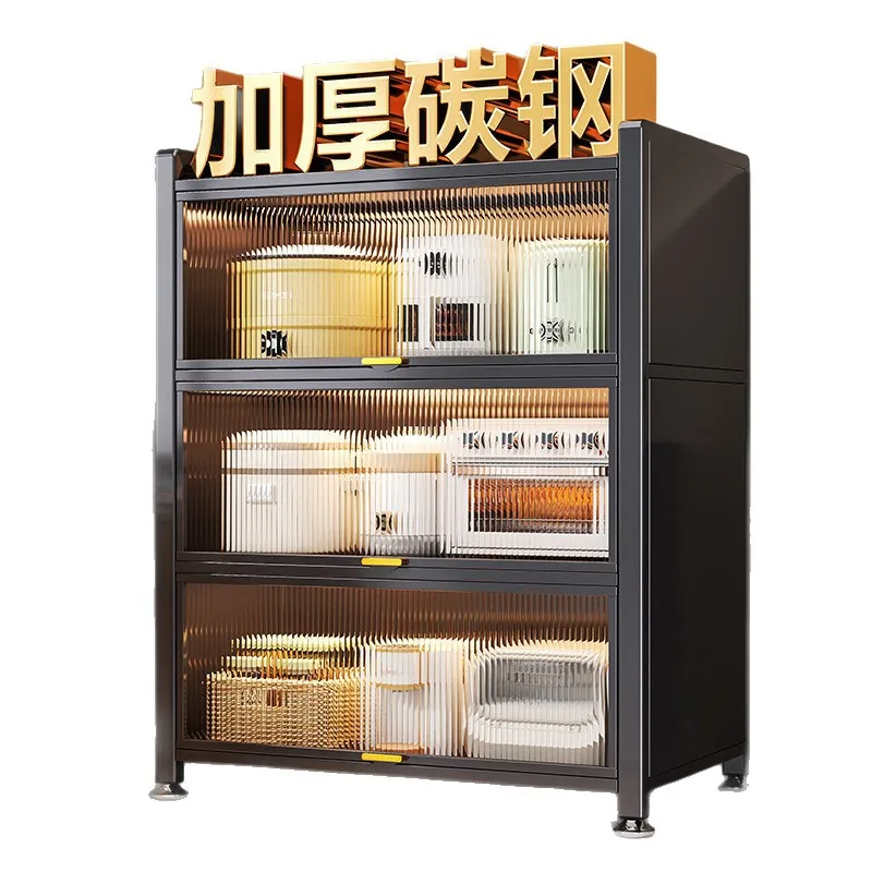 Kitchen Storage Rack, Multi-Layer Organizer, Microwave Cabinet, Dustproof Shelving, 4-Tier Pantry Cupboard, Dining Sideboard