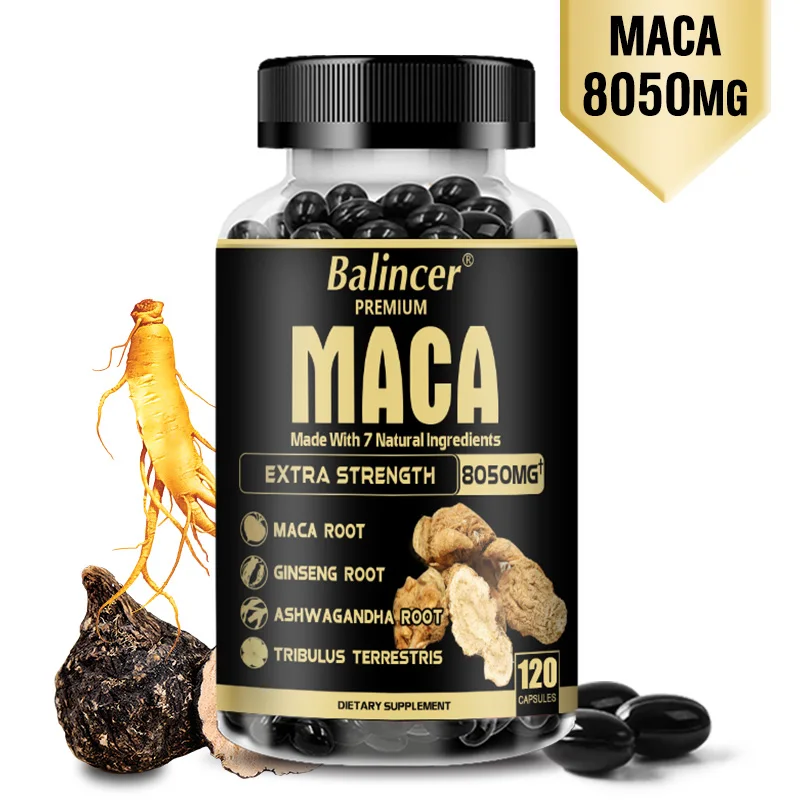 Organic Maca Root Capsules - with Ginseng Ashwagandha   - Muscle Mass, Endurance and Performance