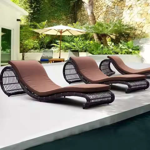 Outdoor rattan bed leisure outdoor waterproof sunscreen courtyard deck chair villa swimming pool rattan bed beach chair