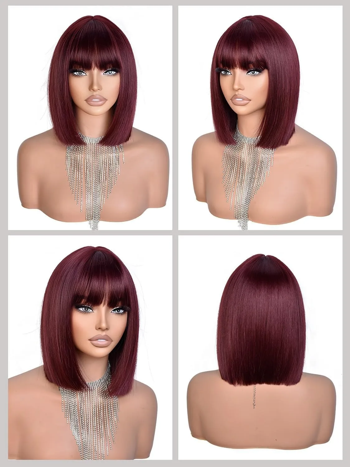 Red wine short bob hairstyle synthetic wig - Halloween party wig - cosplay role-playing wig - daily high-temperature hairnet