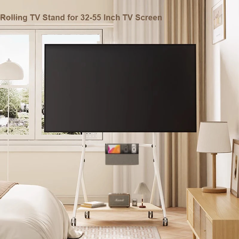 المساحات الصغيرة الطابق حامل تلفاز عربة تلفزيون المتداول لشاشة تلفزيون 32-55 بوصة تصل إلى 110 رطل غرفة المعيشة الحديثة التلفزيون تقف VESA 400*400 ملم
