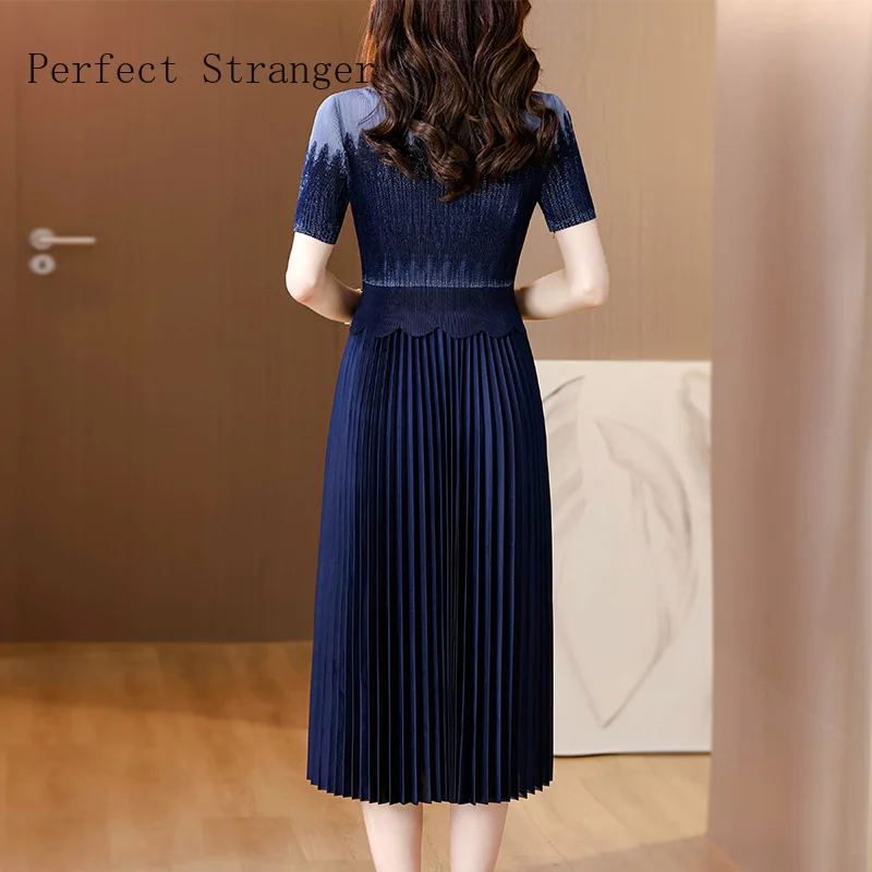 2024  Summer New Arrival  Elegant Turn-down Neck High Quality Soft Short Sleeve Beho Female Robe Women  Midi Lady Dresses