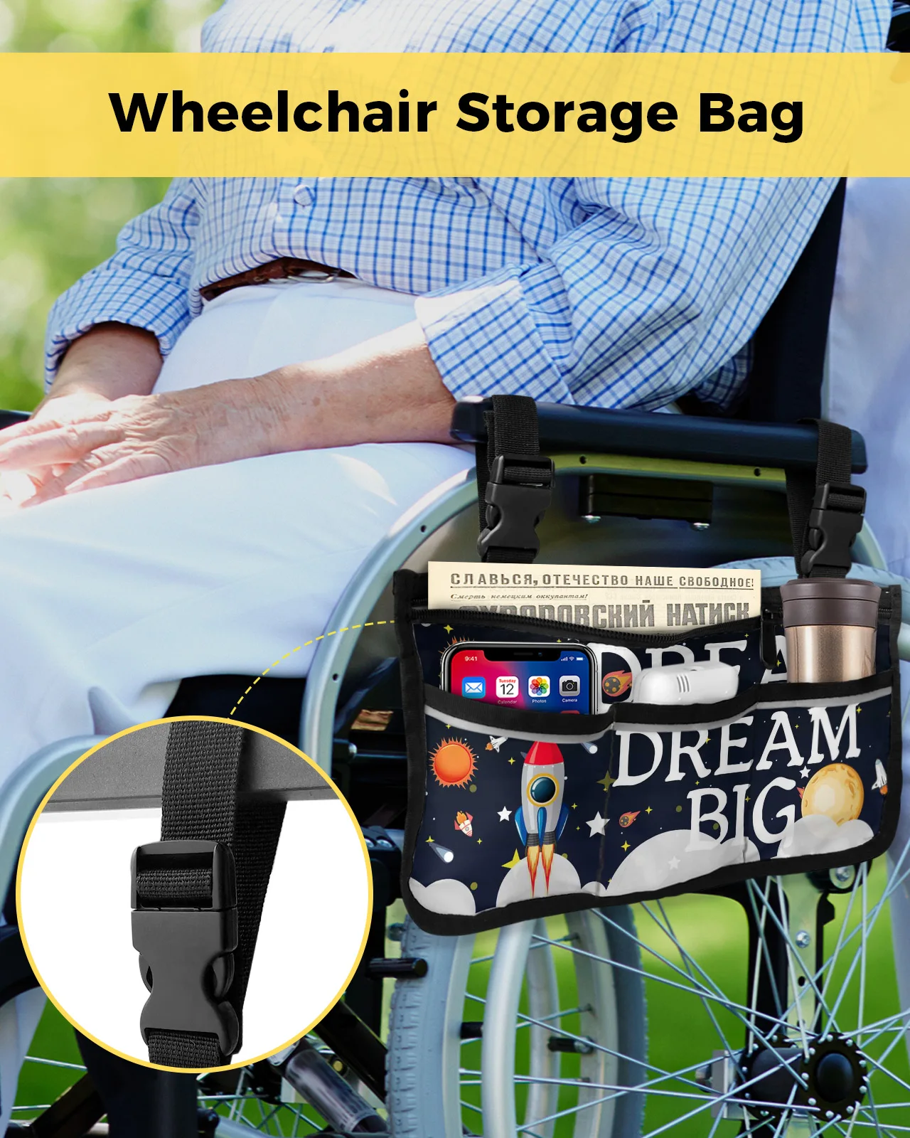 Space Universe Rocket Dream Big Wheelchair Bag With Pockets Armrest Side Bags Electric Scooter Walking Frame Storage Pouch