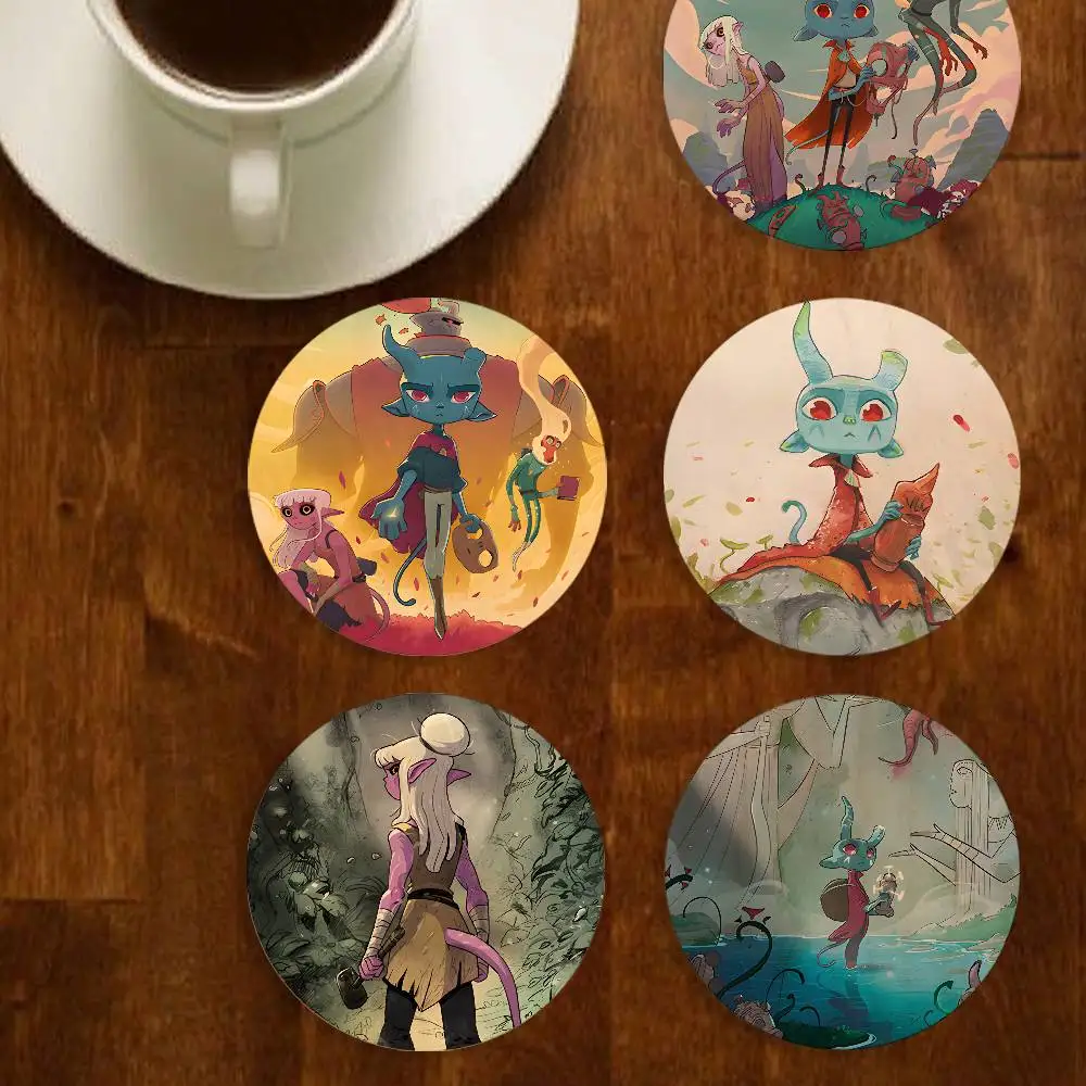 

S-Sorunne Fantasy Comics Round Wooden Coasters For Cute Design Suitable for Drinks Tea Coffee Home Gift Choice Holiday