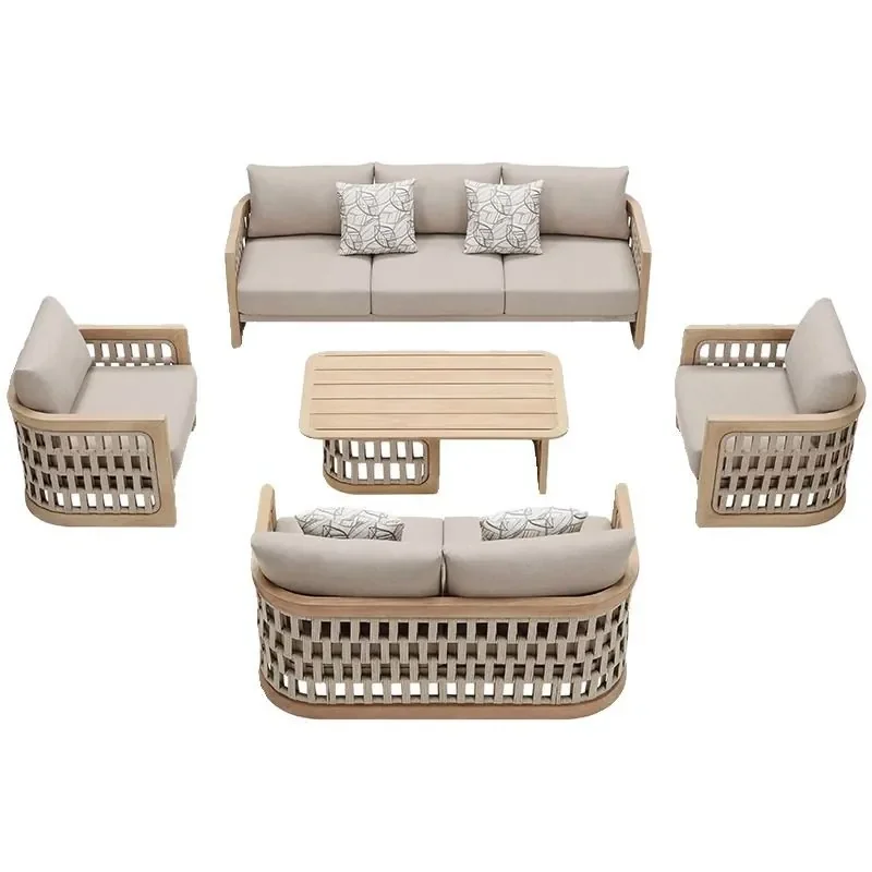 

Outdoor Sofa Combination for Designer Courtyard Garden Solid Wood Lounge Chair for Model Room Outdoor Open-Air Balcony Teak