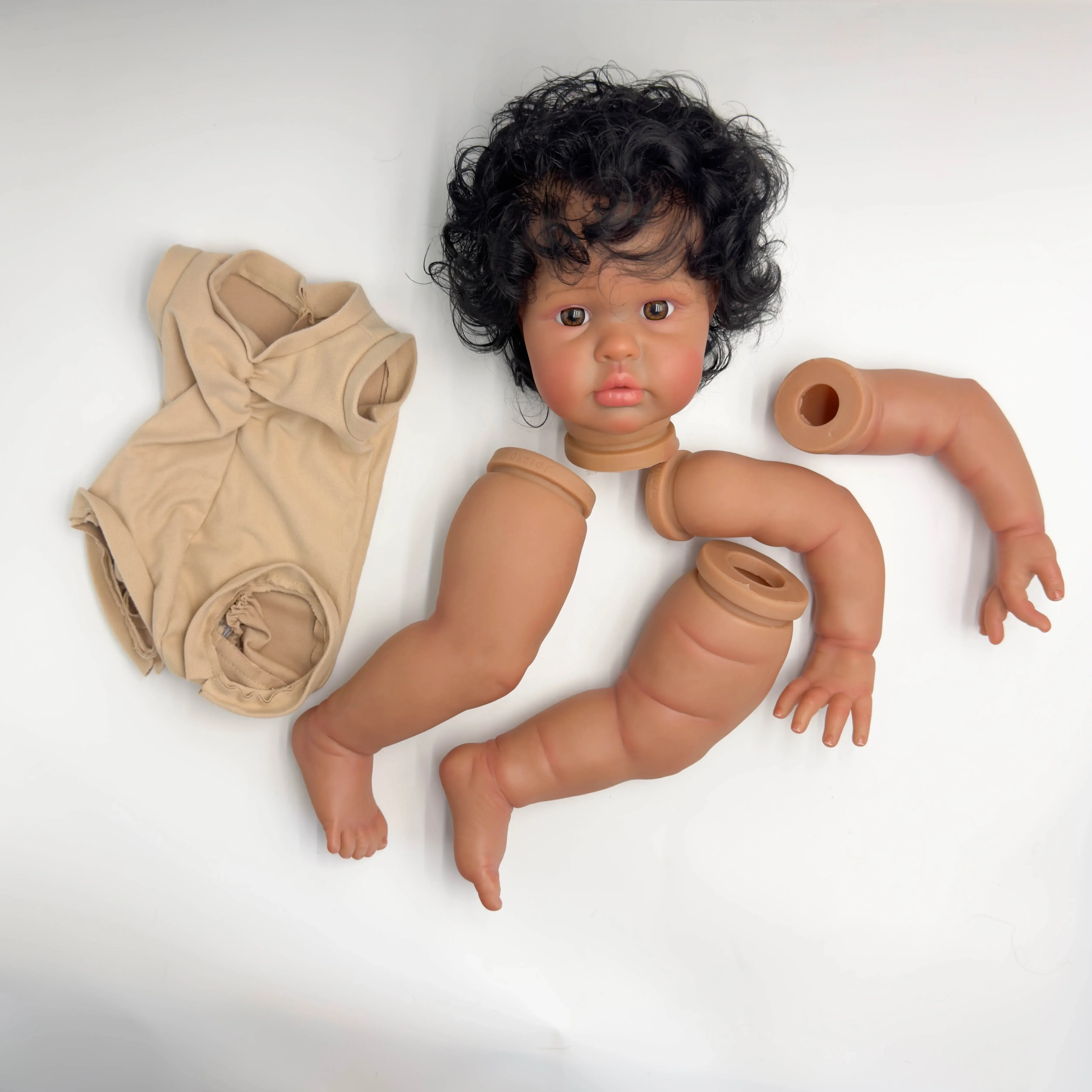 DLS 24inch Ellie Lifelike Reborn Doll kit painted Doll kit Doll parts with Curly Black hair