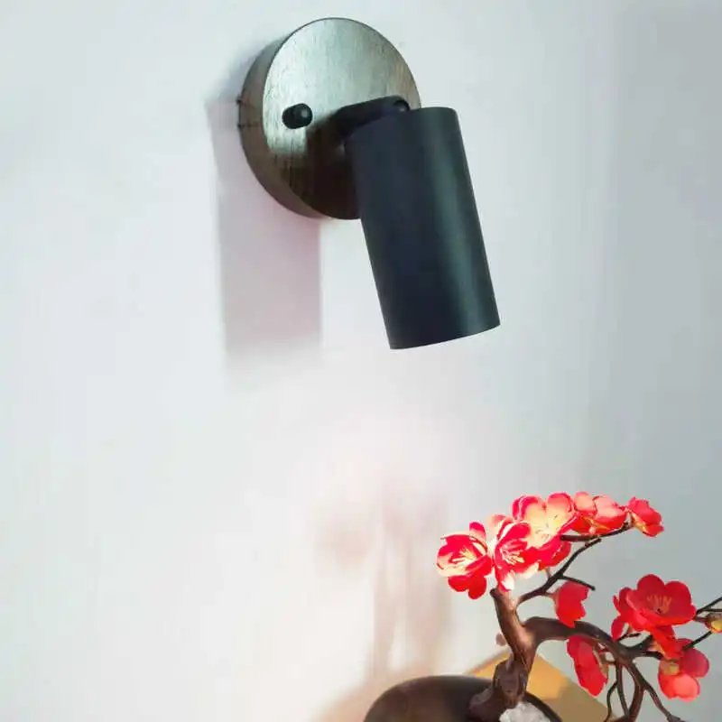 Japanese wooden wall lamp bedroom bed cable switch LED wall light decorative reading light can rotate the wall light image 4