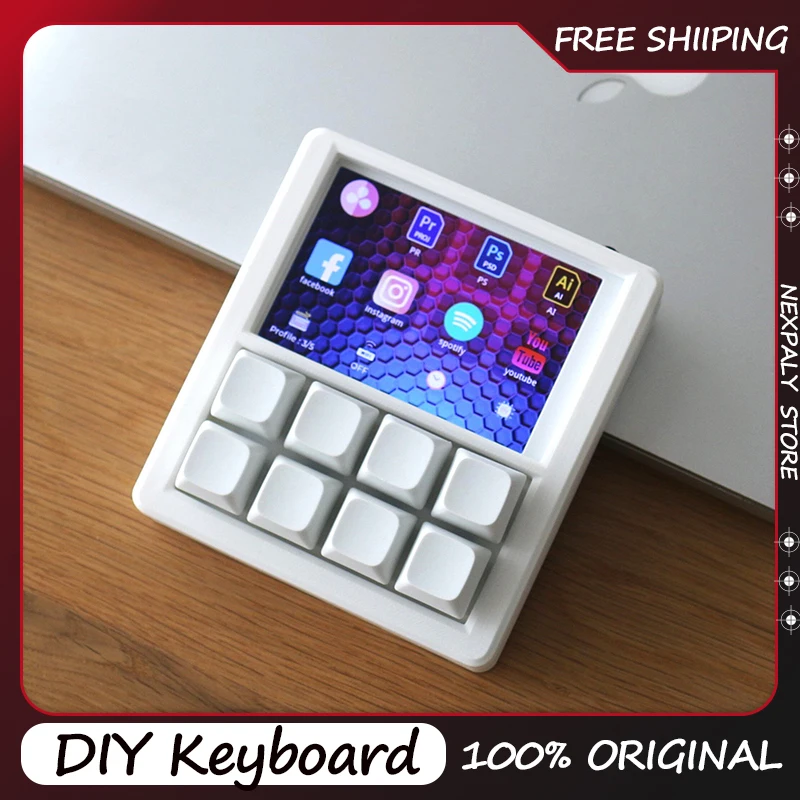 DIY Quick Keyboard Desktop Console Programmable 8 keys Macro pad with 3.5 inch LCD Custom-programmed keyboard Gift