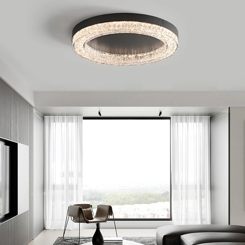 Modern Led Ceiling Lights Transparent Resin Lampshade Bedroom Living Room Restaurant Kitchen Black Rotundity Copper Hanging Lamp