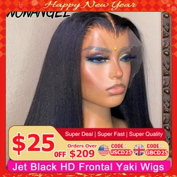 Wow Angel Jet Black 13x6/13x4 HD Lace Front Wigs Yaki Straight Human Hair 5x5 HD Lace Closure Wig Pre Plucked Kinky for Woman
