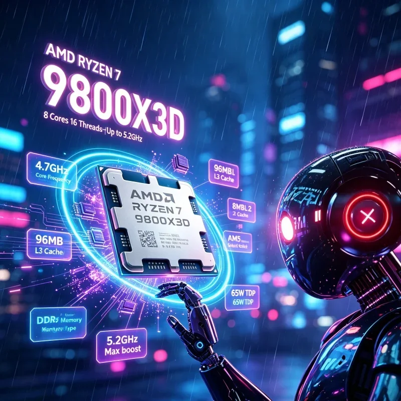 AMD Ryzen 7 9800X3D AM5 Upgrade CPU 96MB L3 Cache 8-Core 16-Thread 5.2GHz Boost DDR5 4nm Desktop Gaming Processor No Fan