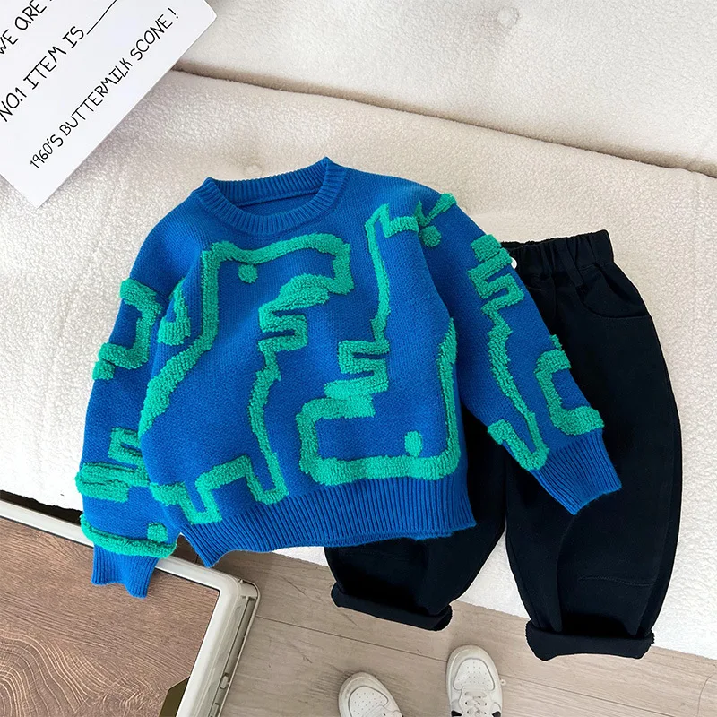 

Scoop Warm Thicken Plus Velvet Winter Knitting Children's Clothing Boys Sweater Cotton Outwear Tops 2025